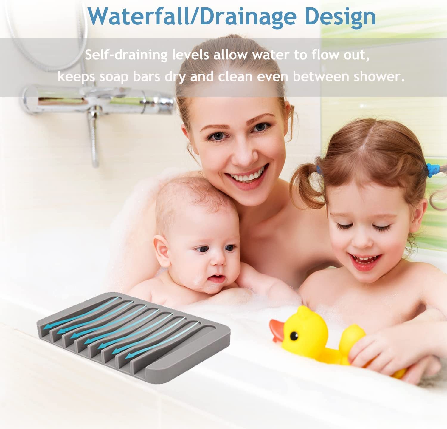Ramkuwar Silicone Soap Dish Soap Saver Waterfall Anti-Slip Design Soap Holder With Drainage For Shower Kitchen Sink Bathroom Eas